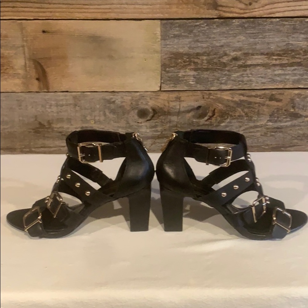 BCBG Open Toe Sandals W/Gold studs & Buckle Size 9